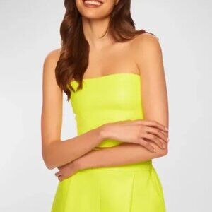 Susana Monaco Faux Leather strapless cropped tube top shirt neon yellow NWT